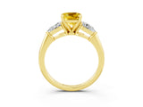 Yellow gold Three-Stone Cushion Cut Yellow Sapphire Ring with Pear Side Stones and Four-Prong Setting_27