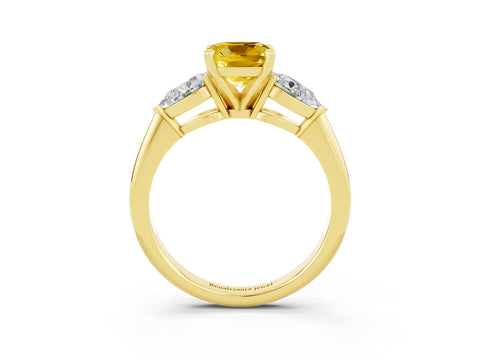 Yellow gold Three-Stone Cushion Cut Yellow Sapphire Ring with Pear Side Stones and Four-Prong Setting_27