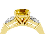 Yellow gold Three-Stone Cushion Cut Yellow Sapphire Ring with Pear Side Stones and Four-Prong Setting_28