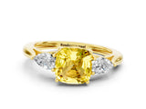 Yellow gold Three-Stone Cushion Cut Yellow Sapphire Ring with Pear  Side Stones in Four-Prong Setting_12