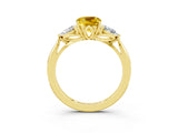 Yellow gold Three-Stone Cushion Cut Yellow Sapphire Ring with Pear  Side Stones in Four-Prong Setting_15
