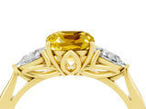 Yellow gold Three-Stone Cushion Cut Yellow Sapphire Ring with Pear  Side Stones in Four-Prong Setting_16
