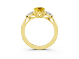 Yellow gold Three-Stone Cushion Cut Yellow Sapphire Ring with Pear  Side Stones in Four-Prong Setting_39