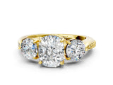 Yellow gold Three-Stone Cushion Diamond Channel Set Engagement Ring with Prong Setting_15