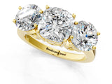 Yellow gold Three-Stone Cushion Diamond Engagement Ring with Prong Setting on a Classic Band_4