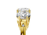 Yellow gold Three-Stone Cushion Diamond Engagement Ring with Prong Setting on a Classic Band_8