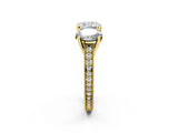 Yellow gold Three-Stone Cushion Diamond Milgrain Pave Band with Prong Setting 2