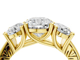 Yellow gold Three-Stone Cushion Diamond Milgrain Pave Band with Prong Setting 4