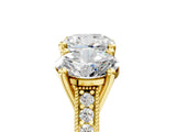 Yellow gold Three-Stone Cushion Diamond Milgrain Pave Band with Prong Setting 5