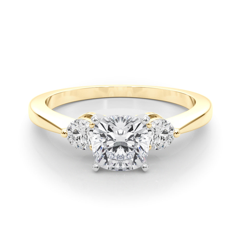Yellow gold Three-Stone Cushion Solitaire Ring with Tapered Band and Four-Prong Setting 1