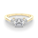Yellow gold Three-Stone Cushion Solitaire Ring with Tapered Band and Four-Prong Setting 1
