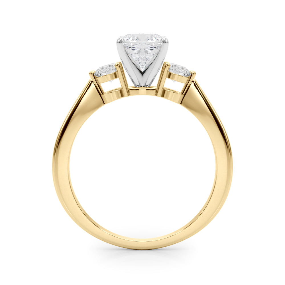 Yellow gold Three-Stone Cushion Solitaire Ring with Tapered Band and Four-Prong Setting 2