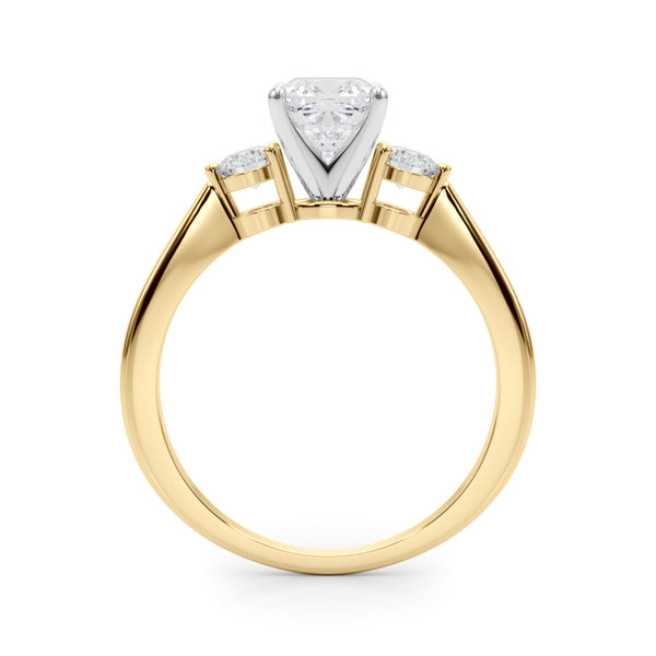Yellow gold Three-Stone Cushion Solitaire Ring with Tapered Band and Four-Prong Setting
