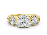 Yellow gold Three-Stone Cushion and Princess Cut Diamond Ring with Channel Band and Four-Prong Setting_28