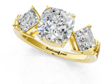 Yellow gold Three-Stone Cushion and Princess Cut Diamond Ring with Channel Band and Four-Prong Setting_29