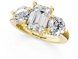Yellow gold Three-Stone Emerald Brilliant Cut Solitaire Ring with Prong Setting on a Classic Band 1