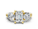 Yellow gold Three-Stone Emerald Brilliant Cut Solitaire Ring with Prong Setting on a Classic Band