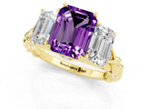 Yellow gold Three-Stone Emerald Cut Amethyst Braided Band Ring with Four-Prong Setting_37