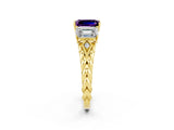 Yellow gold Three-Stone Emerald Cut Amethyst Braided Band Ring with Four-Prong Setting_38