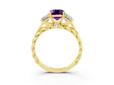 Yellow gold Three-Stone Emerald Cut Amethyst Braided Band Ring with Four-Prong Setting_39