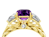 Yellow gold Three-Stone Emerald Cut Amethyst Braided Band Ring with Four-Prong Setting_40