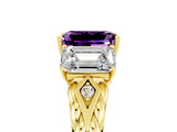 Yellow gold Three-Stone Emerald Cut Amethyst Braided Band Ring with Four-Prong Setting_41