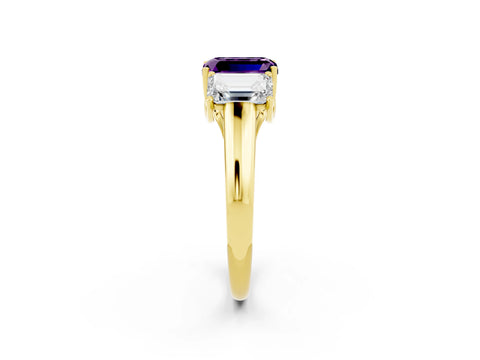 Yellow gold Three-Stone Emerald Cut Amethyst Engagement Ring with Prong Setting_2