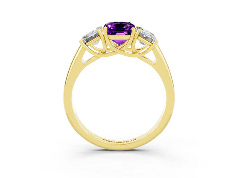 Yellow gold Three-Stone Emerald Cut Amethyst Engagement Ring with Prong Setting_3