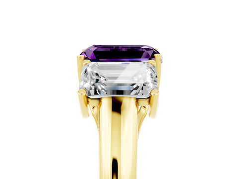 Yellow gold Three-Stone Emerald Cut Amethyst Engagement Ring with Prong Setting_5