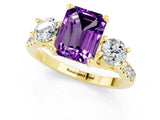 Yellow gold Three-Stone Emerald Cut Amethyst Pavé Band with Four-Prong Setting_1
