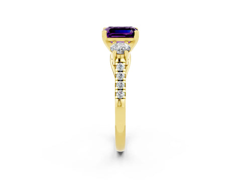 Yellow gold Three-Stone Emerald Cut Amethyst Pavé Band with Four-Prong Setting_2