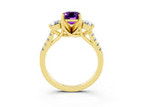 Yellow gold Three-Stone Emerald Cut Amethyst Pavé Band with Four-Prong Setting_3