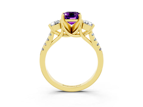 Yellow gold Three-Stone Emerald Cut Amethyst Pavé Band with Four-Prong Setting_3