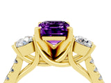 Yellow gold Three-Stone Emerald Cut Amethyst Pavé Band with Four-Prong Setting_4