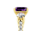 Yellow gold Three-Stone Emerald Cut Amethyst Pavé Band with Four-Prong Setting_5