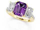 Yellow gold Three-Stone Emerald Cut Amethyst Ring with Pavé Band and Prong Setting_13