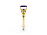 Yellow gold Three-Stone Emerald Cut Amethyst Ring with Pavé Band and Prong Setting_14