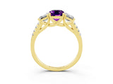 Yellow gold Three-Stone Emerald Cut Amethyst Ring with Pavé Band and Prong Setting_15