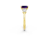 Yellow gold Three-Stone Emerald Cut Amethyst Ring with Pear Side Stones and Four-Prong Setting_2