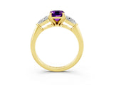 Yellow gold Three-Stone Emerald Cut Amethyst Ring with Pear Side Stones and Four-Prong Setting_3