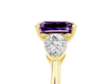Yellow gold Three-Stone Emerald Cut Amethyst Ring with Pear Side Stones and Four-Prong Setting_5