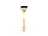 Yellow gold Three-Stone Emerald Cut Amethyst Ring with Pear  Side Stones in Four-Prong Setting_14