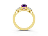 Yellow gold Three-Stone Emerald Cut Amethyst Ring with Pear  Side Stones in Four-Prong Setting_15