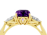 Yellow gold Three-Stone Emerald Cut Amethyst Ring with Pear  Side Stones in Four-Prong Setting_16
