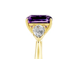 Yellow gold Three-Stone Emerald Cut Amethyst Ring with Pear  Side Stones in Four-Prong Setting_17