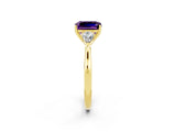 Yellow gold Three-Stone Emerald Cut Amethyst Ring with Pear  Side Stones in Four-Prong Setting_38
