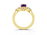 Yellow gold Three-Stone Emerald Cut Amethyst Ring with Pear  Side Stones in Four-Prong Setting_39