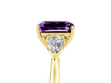 Yellow gold Three-Stone Emerald Cut Amethyst Ring with Pear  Side Stones in Four-Prong Setting_41