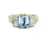 Yellow gold Three-Stone Emerald Cut Aquamarine Braided Band Ring with Four-Prong Setting_36
