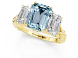 Yellow gold Three-Stone Emerald Cut Aquamarine Braided Band Ring with Four-Prong Setting_37